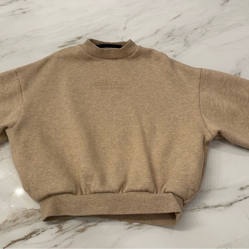 Kids Fear of God Essentials tan cotton and fleece sweatshirt size 8.